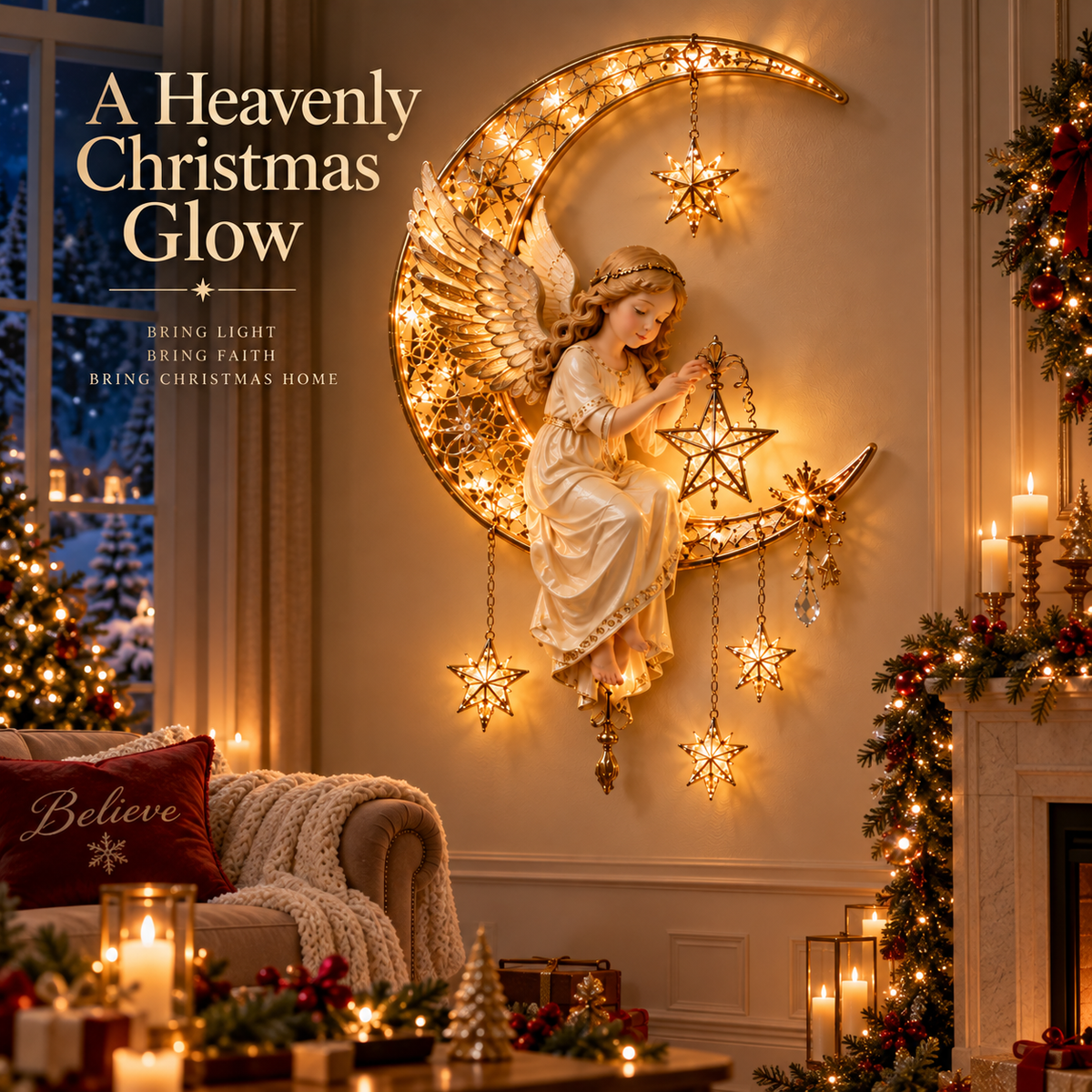 🔥Heavenly Angel Crescent Moon Glow™ - Lighted Christmas Wall Decor