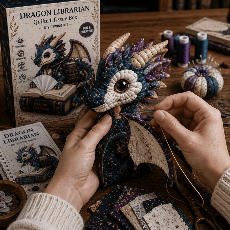 🐉✨ Dragon Keepers Collection – Quilted DIY Tissue Box Sewing Kit