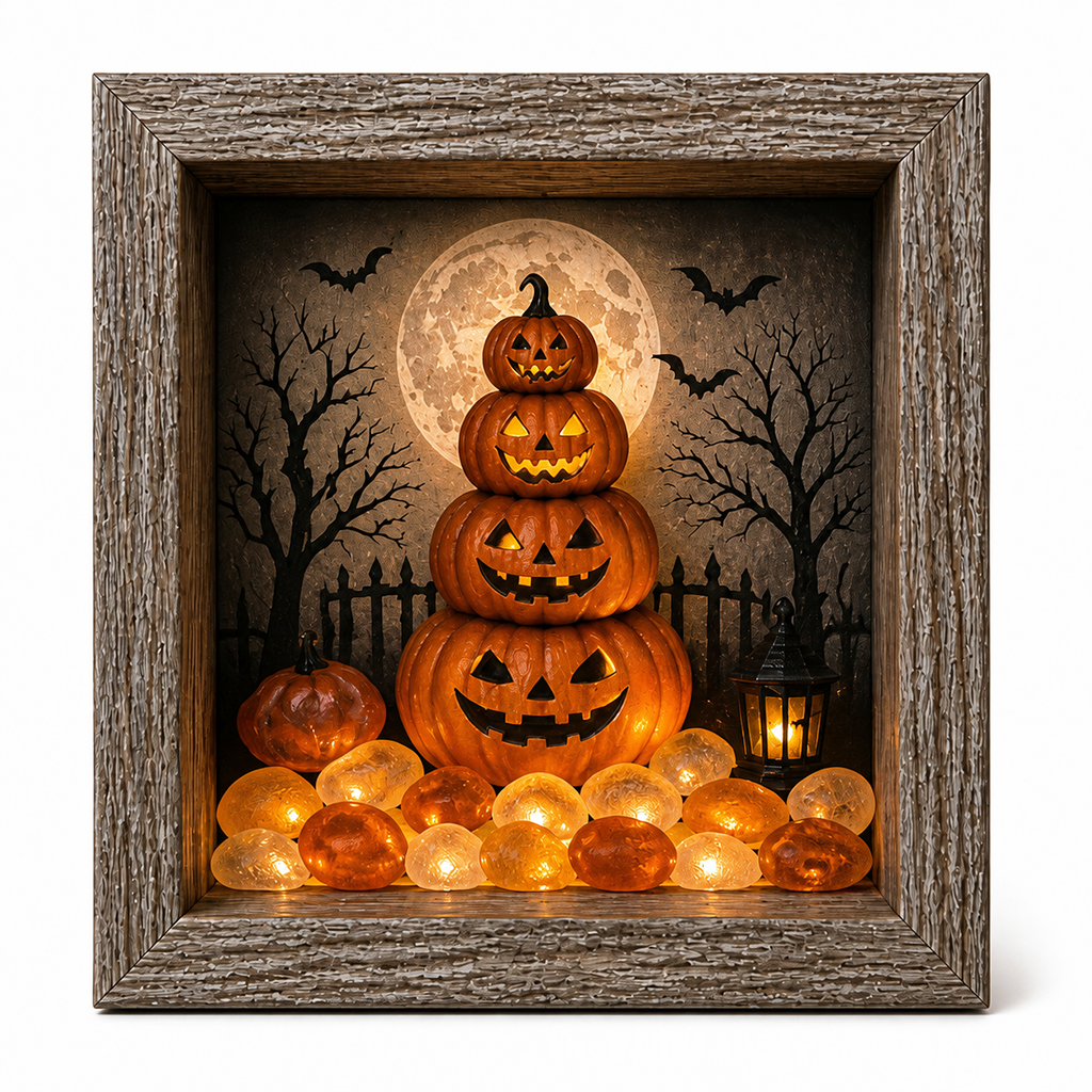 Spooky-Cute Halloween Sea Glass Shadow Box Light