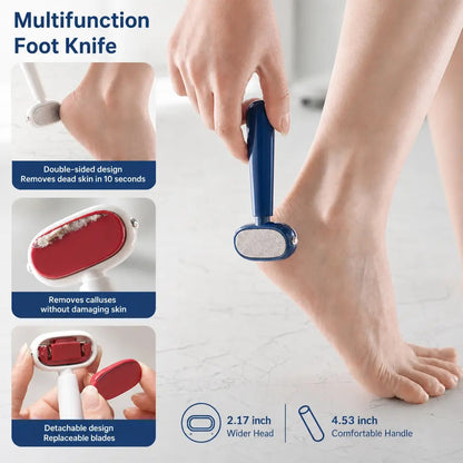 Dual‑Sided Foot Callus Remover, Replaceable Stainless Steel Blade Foot Scraper, Portable Manual Dead Skin Corn Remover, Safe Heels Exfoliator Pedicure Tool for Thick Hard Cracked Skin