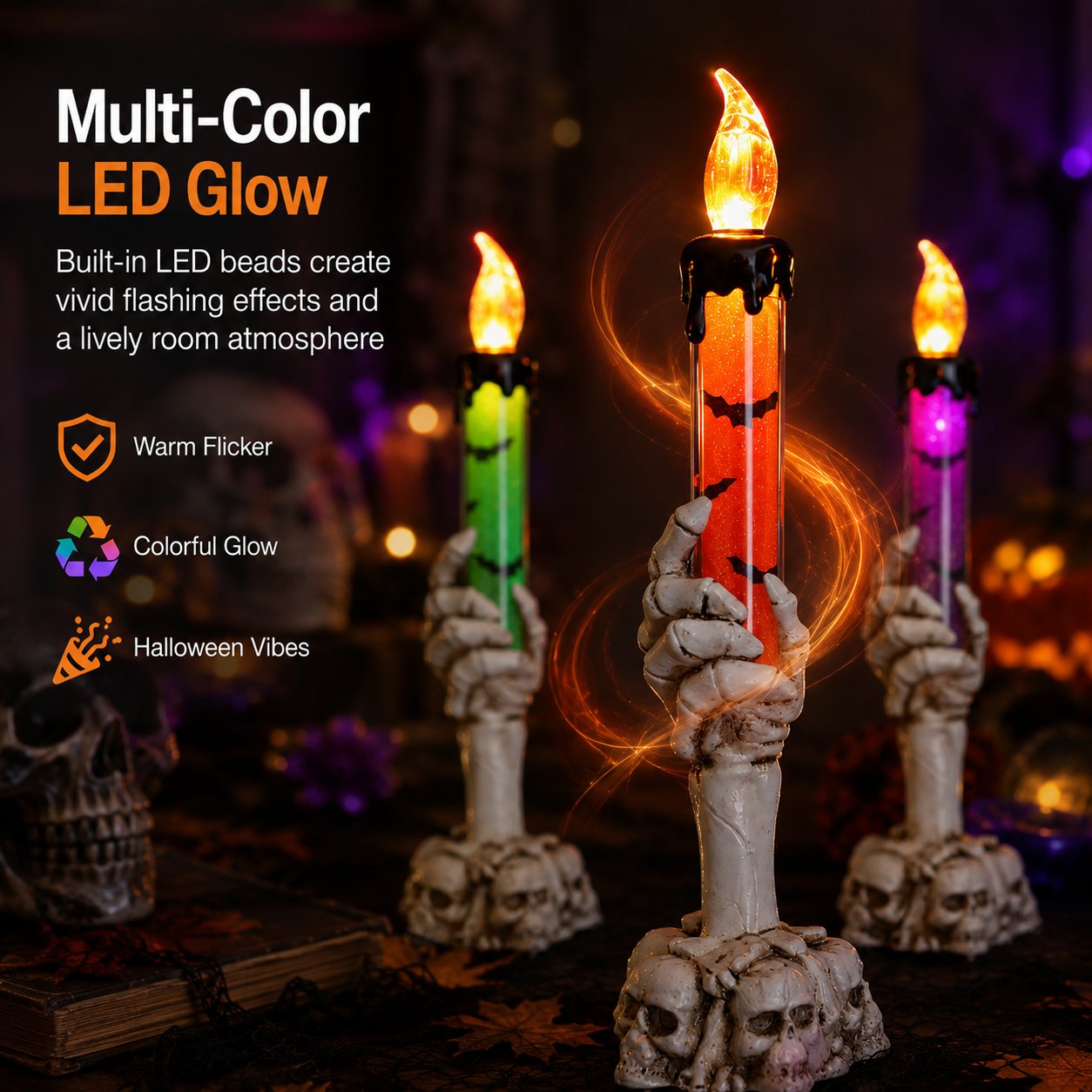 🎃 Last Day 50% OFF - Halloween Skeleton Skull Hand LED Glitter Candle Light Set🔥🔥🔥