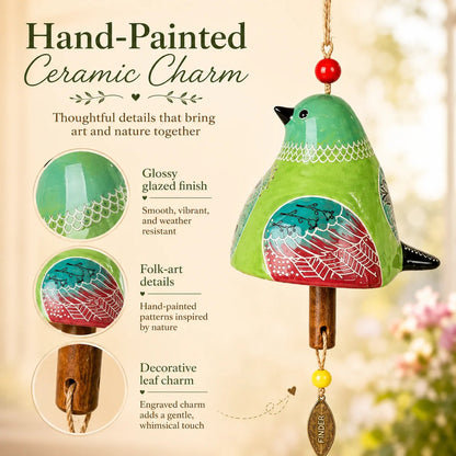 🐦Hand-Painted Resin Bird Wind Chime, Colorful Folk Art Garden Hanging Decor