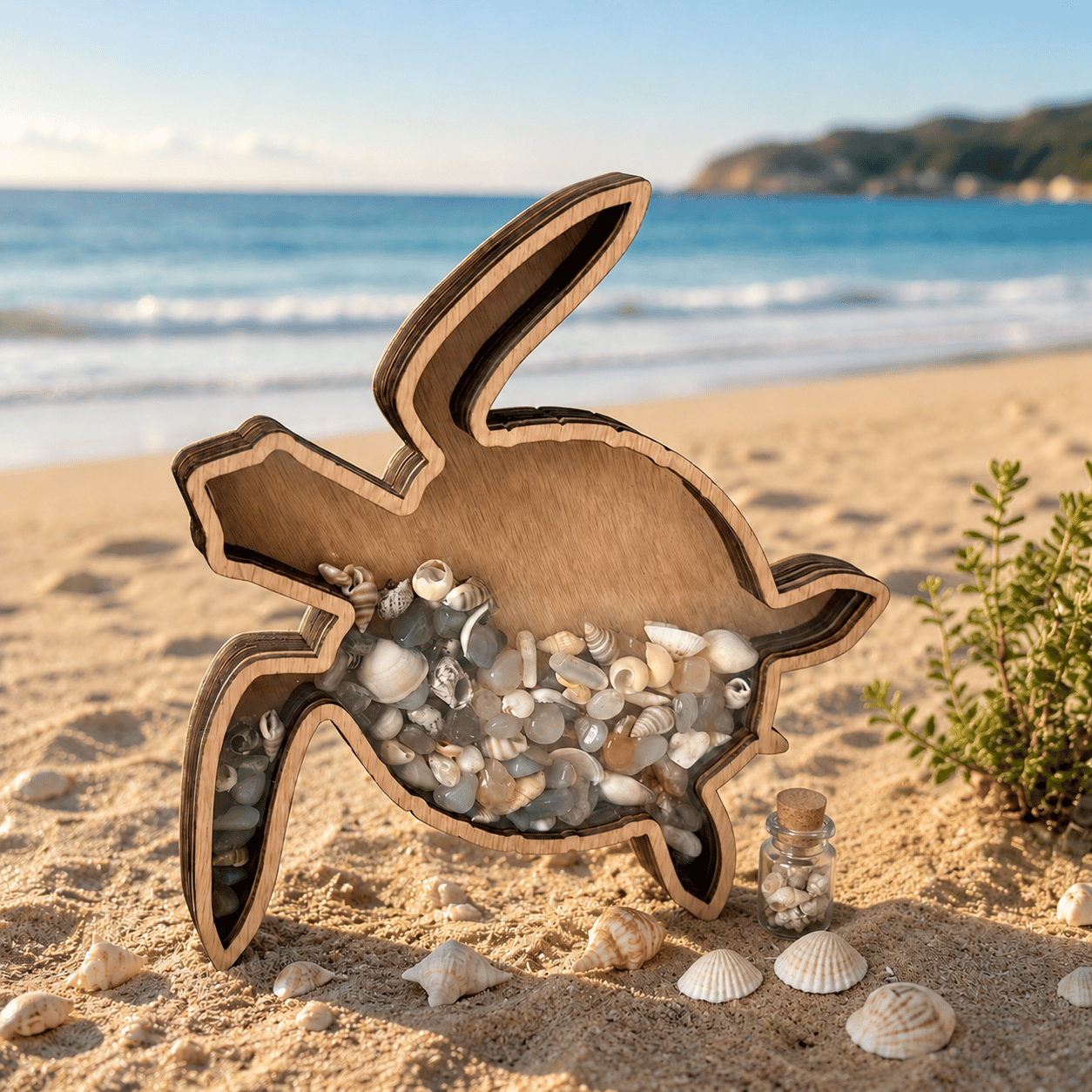 🌊 Ocean Memory Turtle Shadow Box – Coastal Seashell Display Keepsake for Beach Treasures & Travel Memories