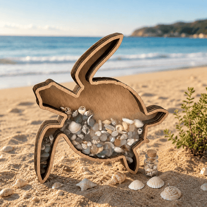 🌊 Ocean Memory Turtle Shadow Box – Coastal Seashell Display Keepsake for Beach Treasures & Travel Memories