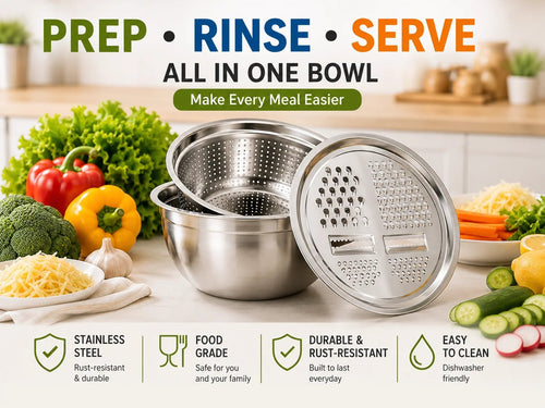 🔥Hot Sale 50% OFF 🎁3-in-1 Stainless Steel Grater Bowl & Colander Set