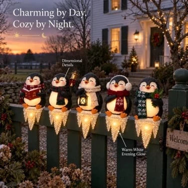 🎄Lighted Penguin Icicle Window Ledge Set