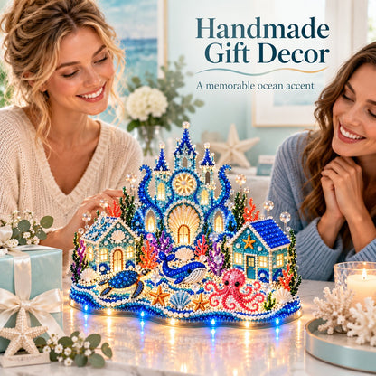 🌊 A Jeweled Sculpture You Build, Then Switch On — 3D Gem Art Underwater Village DIY Kit with LED Night-Glow Light Base