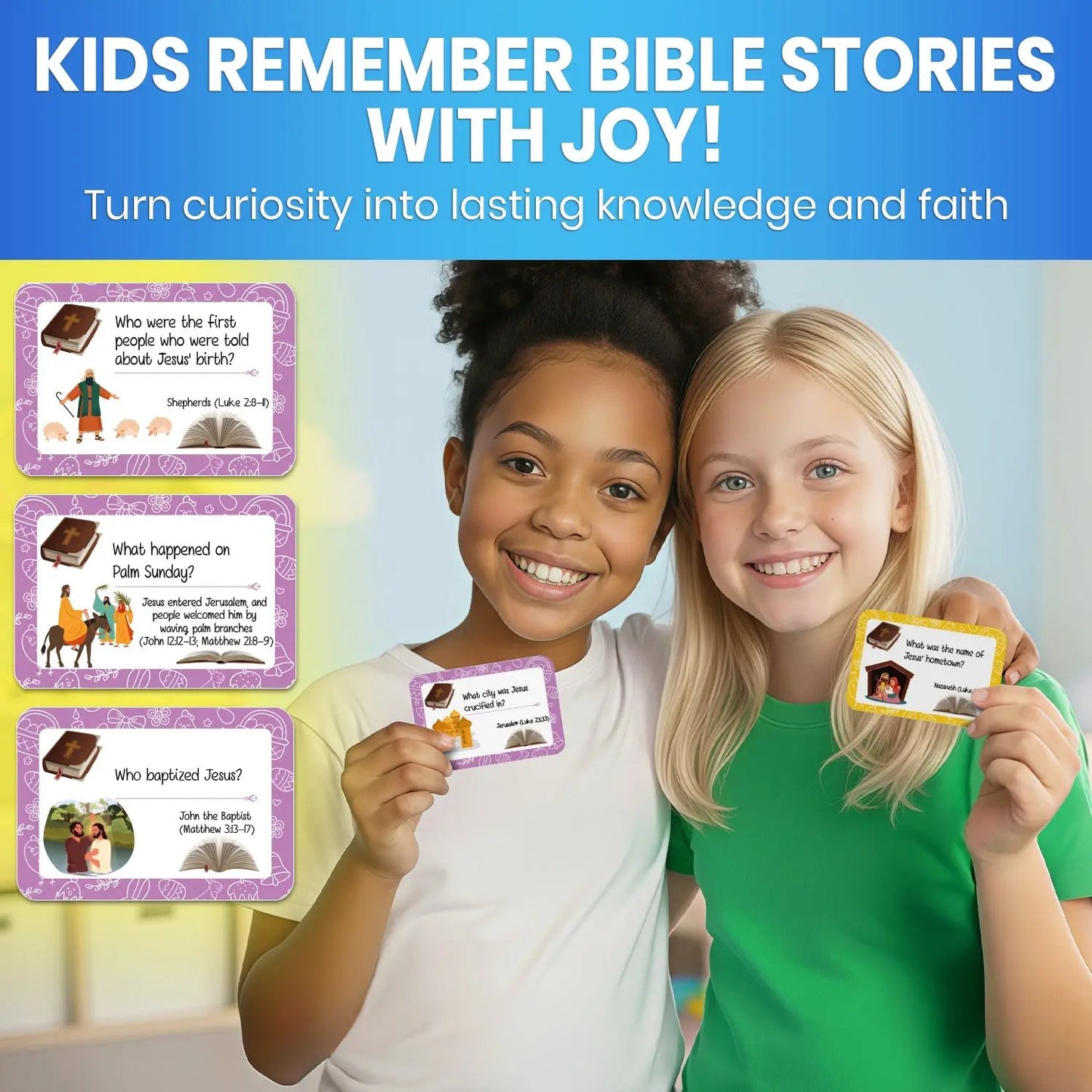✝️🙏Bible Trivia Cards for Kids – ✨300 Questions, 150 Cards, Perfect for Family Game Night & Sunday School