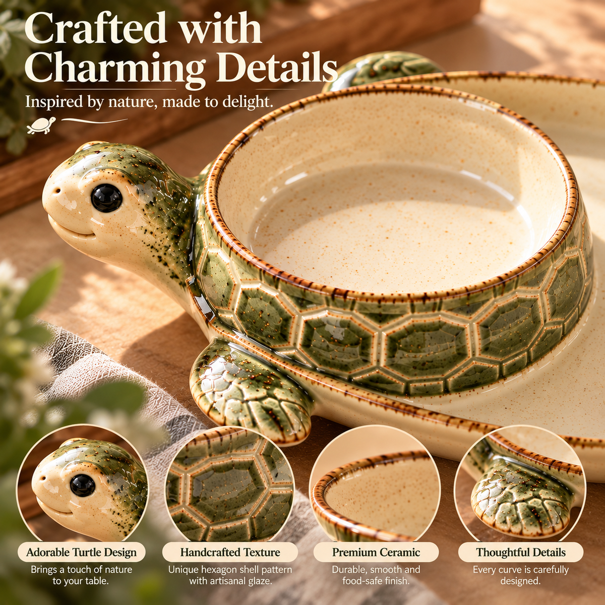 🐢✨ Turtle Morning Delight – Vintage Ceramic Divided Breakfast Plate