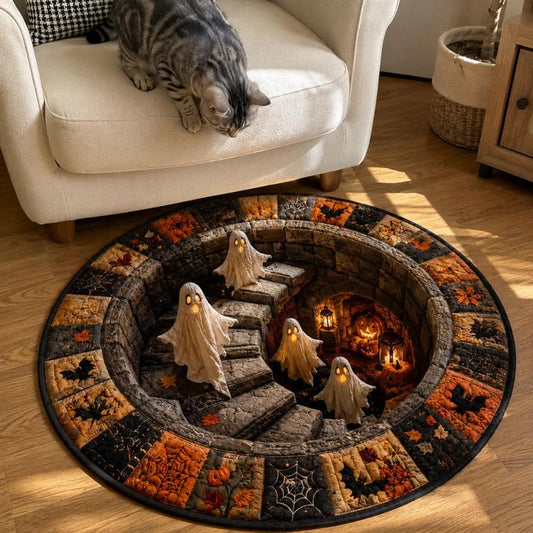 🔥 Tapis rond 3D Escalier Hanté – Illusion d'optique effrayante pour Halloween 👻