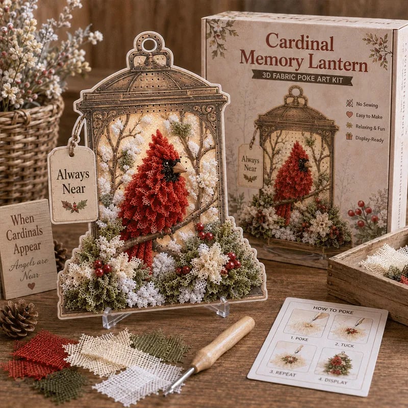 Cardinal 3D fabric poke art memory lantern kit