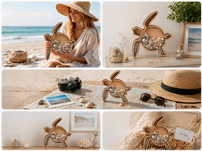 🌊 Ocean Memory Turtle Shadow Box – Coastal Seashell Display Keepsake for Beach Treasures & Travel Memories