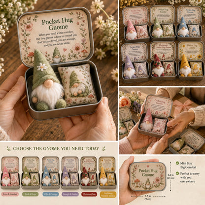 🔥 LAST DAY 49% OFF – 💌 Pocket Hug Gnome Comfort Gift Tin | Mini Plush Keepsake with Heartfelt Message, Matching Cushion & Protective Metal Case 🧸✨