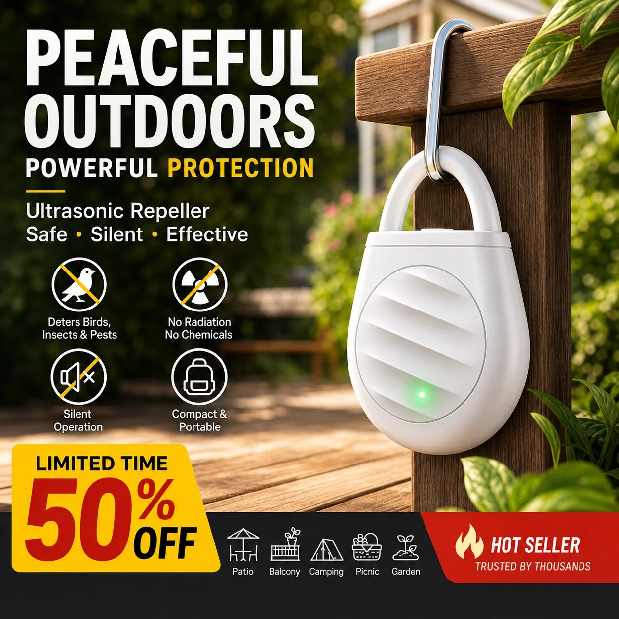 🔥Limited time offer Buy 3 get 2 free!🐦No more trouble from birds, beasts and locusts!Portable Ultrasonic Bird Repellent Keychain