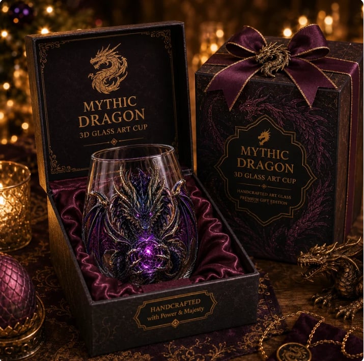 🐉✨3D Mythic Dragon Glass Art Cup | Luxury Raised Fantasy Glassware for Whiskey, Home Bar Décor & Legendary Gifts