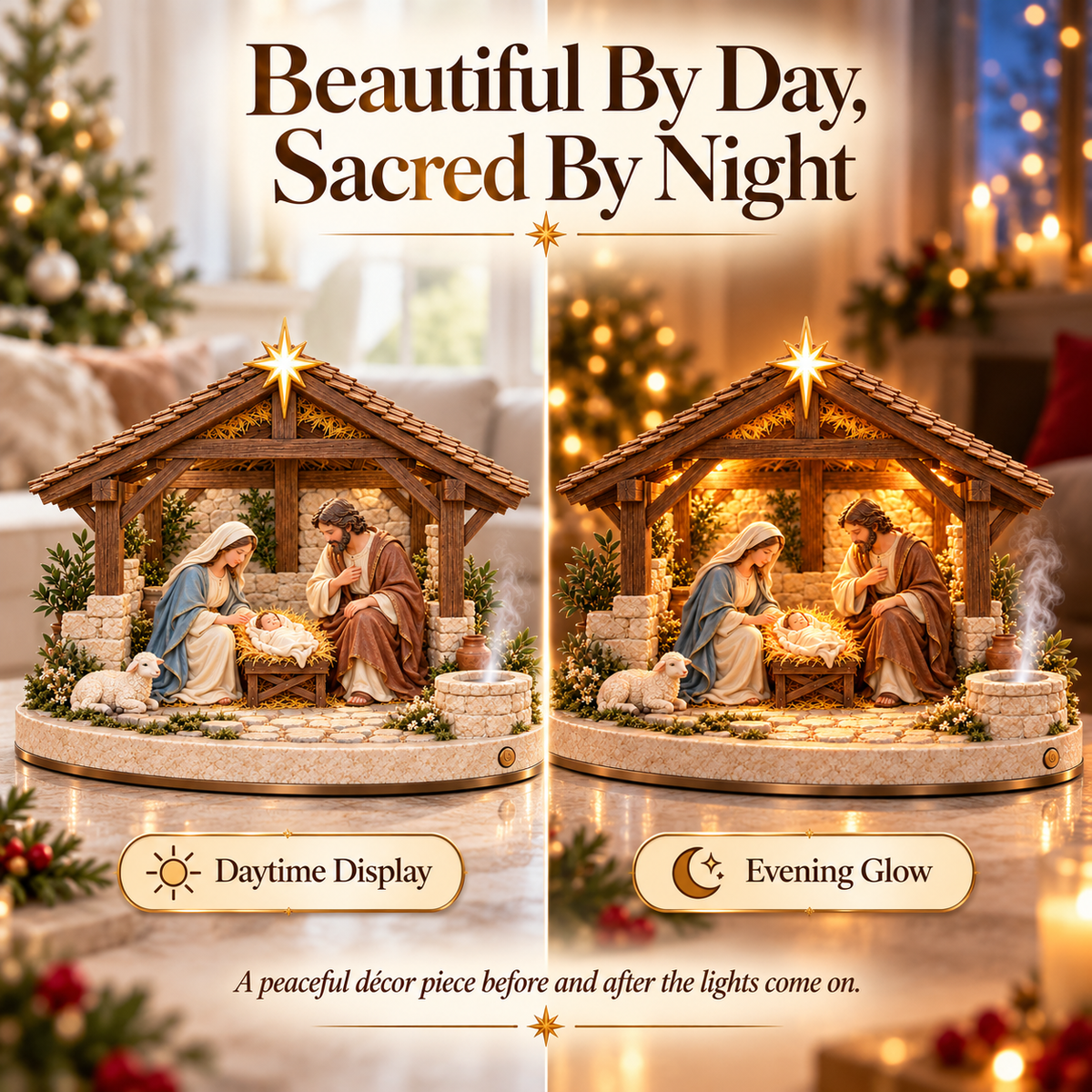 ✨ Bethlehem Holy Night – Light-Up Nativity Scene with Gentle Mist 🎄