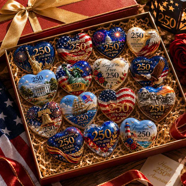 🇺🇸 America 250th Anniversary Commemorative Heart Ornament Collection | 12-Piece Patriotic Keepsake Set