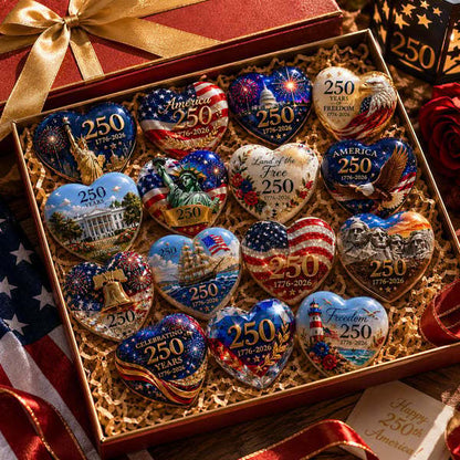 🇺🇸 America 250th Anniversary Commemorative Heart Ornament Collection | 12-Piece Patriotic Keepsake Set
