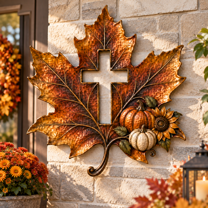 Cross Maple Leaf Fall Metal Wall Decor
