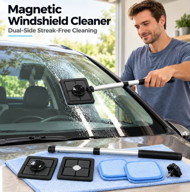 Dual Magnetic Car Windshield Cleaner | Streak-Free Auto Glass Cleaning Kit