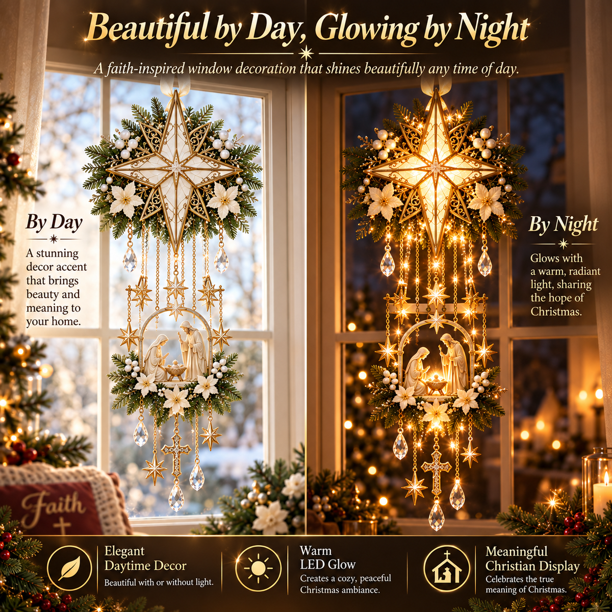 ✨LAST DAY 50% OFF –✨✝️Bethlehem Star Faith Window Light