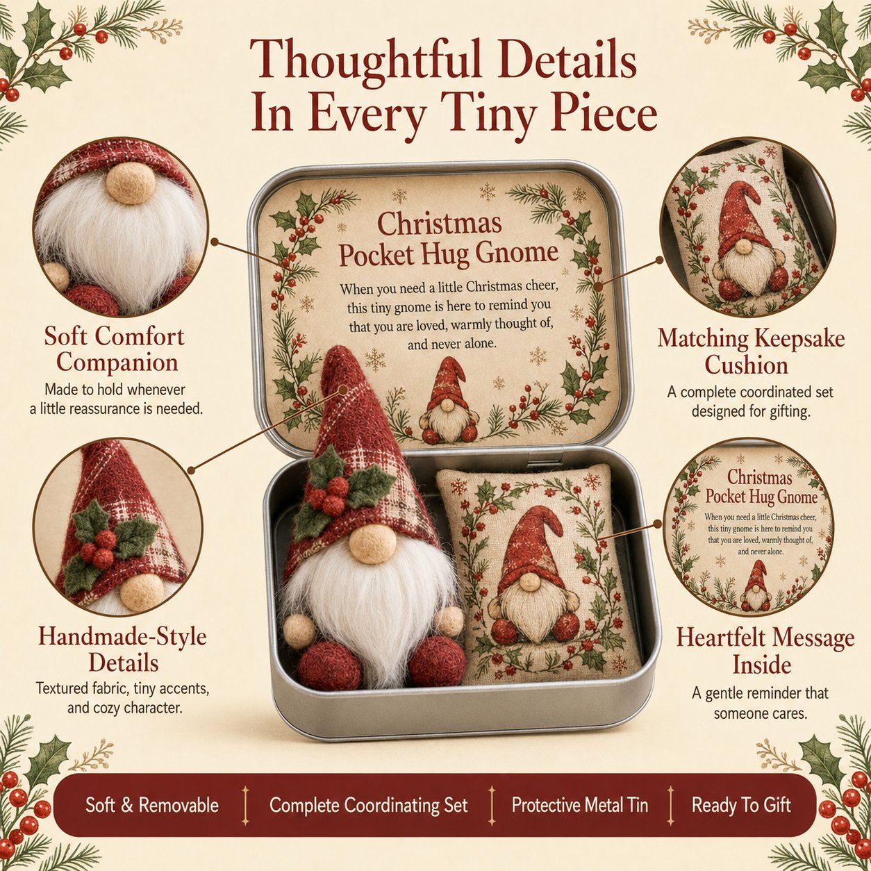 🔥 LAST DAY 49% OFF – 💌 Pocket Hug Gnome Comfort Gift Tin | Mini Plush Keepsake with Heartfelt Message, Matching Cushion & Protective Metal Case 🧸✨