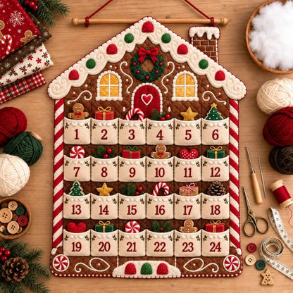 🎄🧵DIY Patchwork Christmas Advent Calendar Kit – 🪡Handmade 24-Pocket Quilted Countdown Wall Hanging | 5 Festive Designs