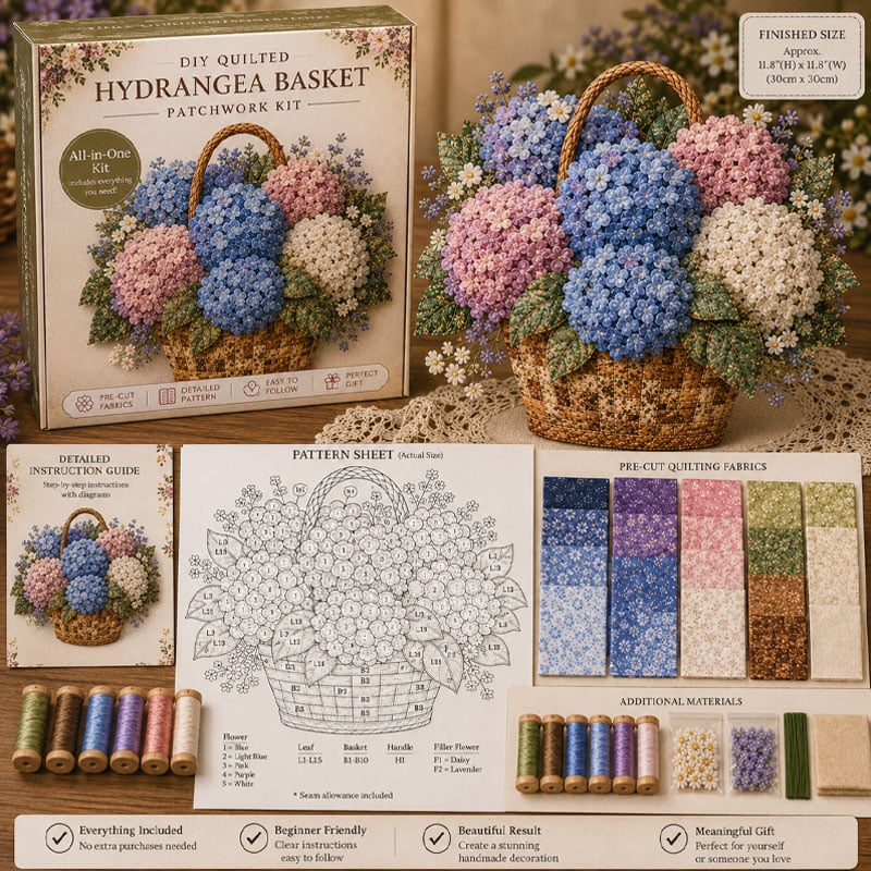 🔥LAST DAY 50% OFF - 🌸Floral Basket Patchwork DIY Kit | 3D Layered Fabric Flower Art Craft for Home Decor & Gifts