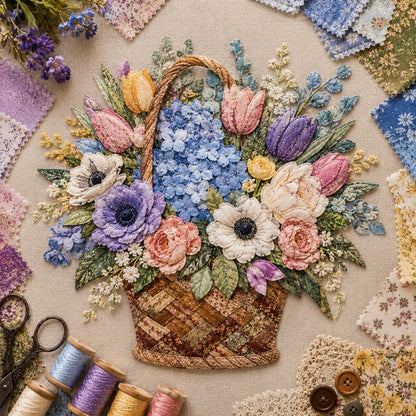 🔥LAST DAY 50% OFF - 🌸Floral Basket Patchwork DIY Kit | 3D Layered Fabric Flower Art Craft for Home Decor & Gifts