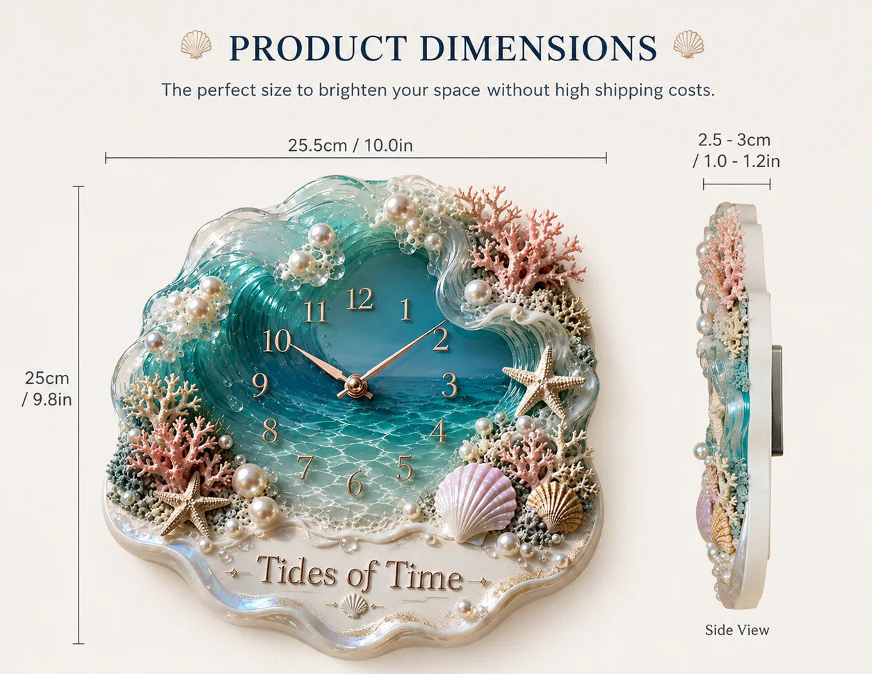 🔥HOT SALE 49% OFF🔥Tides of Time Ocean Wave Wall Clock – Iridescent Coastal Décor with Pearls, Seashells & Coral