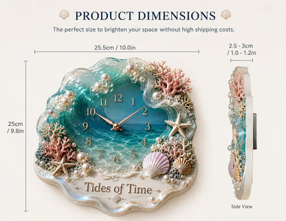 🔥HOT SALE 49% OFF🔥Tides of Time Ocean Wave Wall Clock – Iridescent Coastal Décor with Pearls, Seashells & Coral