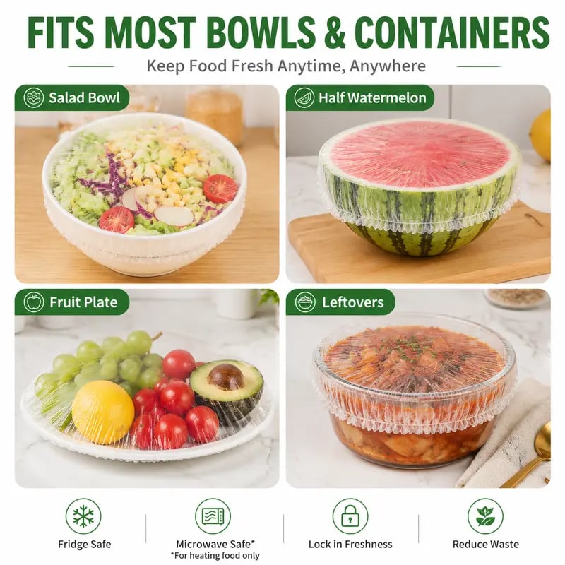🥗 Disposable Stretch Food Covers for Bowls & Plates – Food-Grade, BPA-Free & Non-Toxic PE Material