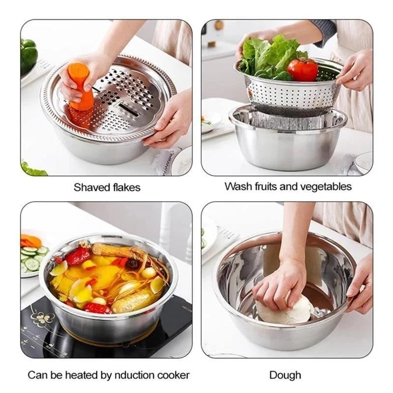 📢📢50% OFF !! ⏰🥬 Slice, Grate & Julienne in Minutes! Multi-Function Stainless Steel Vegetable Prep Bowl for Easy Cooking