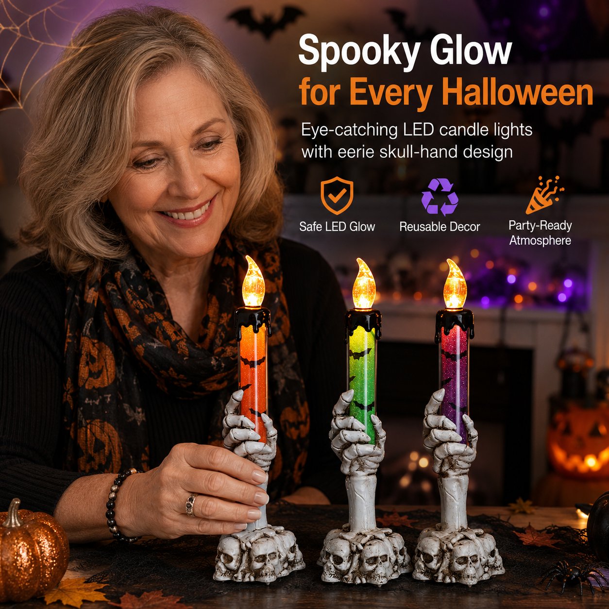 🎃 Last Day 50% OFF - Halloween Skeleton Skull Hand LED Glitter Candle Light Set🔥🔥🔥