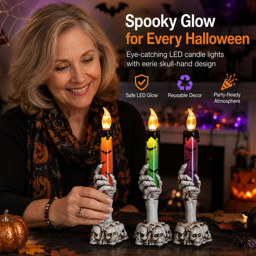 🎃 Last Day 50% OFF - Halloween Skeleton Skull Hand LED Glitter Candle Light Set🔥🔥🔥