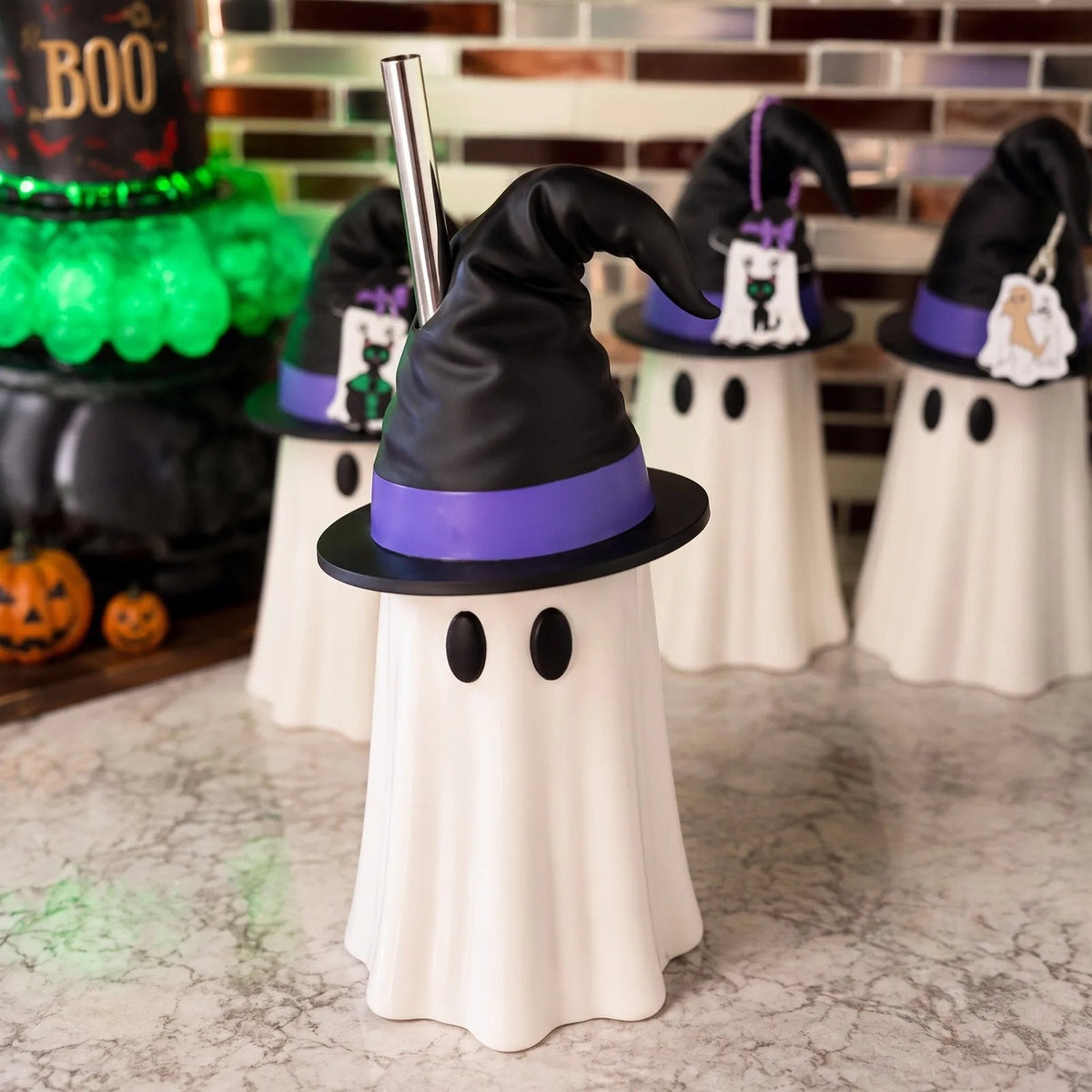 Halloween Ghost Can Holder with Witch Hat – 12 oz