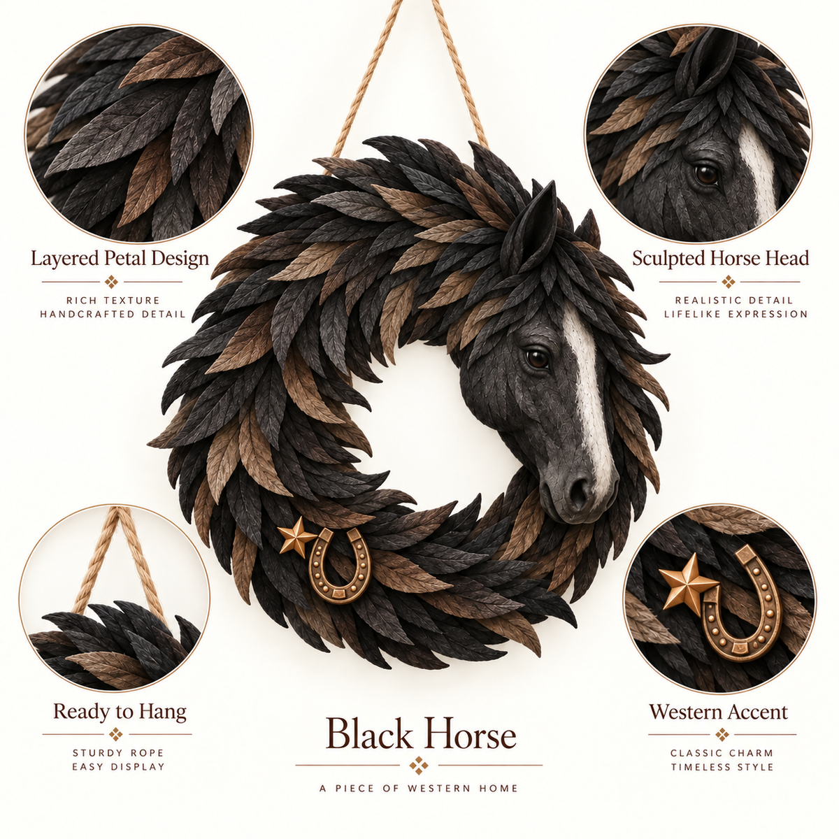 🐴🤎Rustic Horse Head Wreath – Western Farmhouse Wall & Door Decor🎁