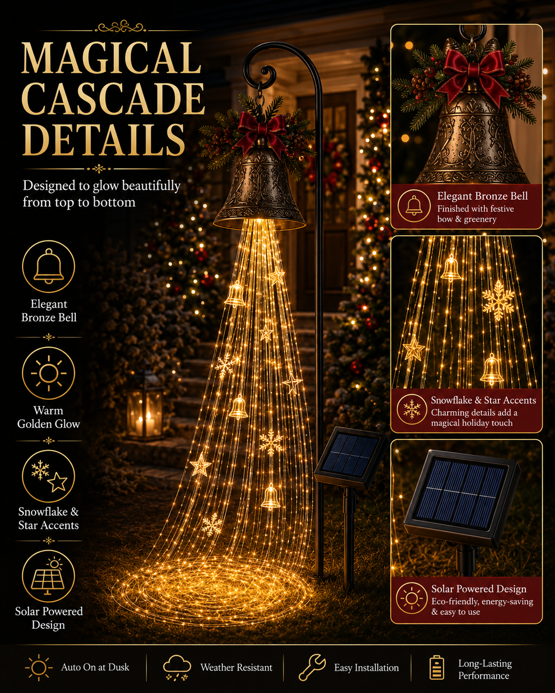 🔥Hot Sale 40% OFF🎄 Christmas Bell Cascade Solar Yard Light✨