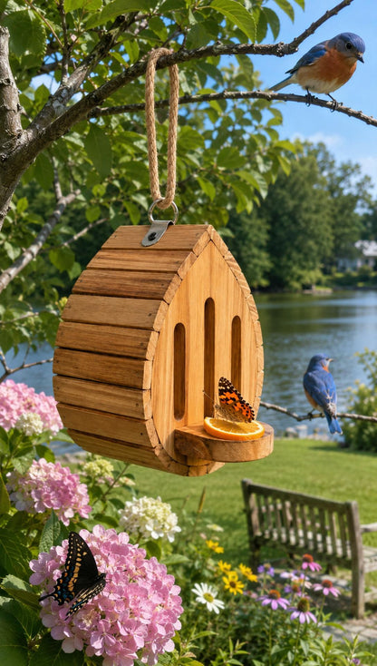 🦋 Nichoir à papillons de jardin fait à la main avec mangeoire intégrée