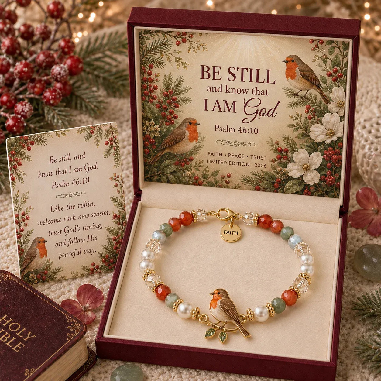 ✝️ Psalm 46:10 Faith Bracelet | Limited Edition 2026 Christian Jewelry with 7 Meaningful Nature Symbols, Gemstone-Style Beads & Scripture Gift Box 🤍