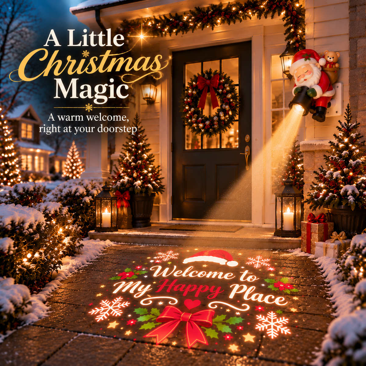 🎅✨ Sleepy Santa Welcome Projector Light – Magical Christmas Doorway Decor