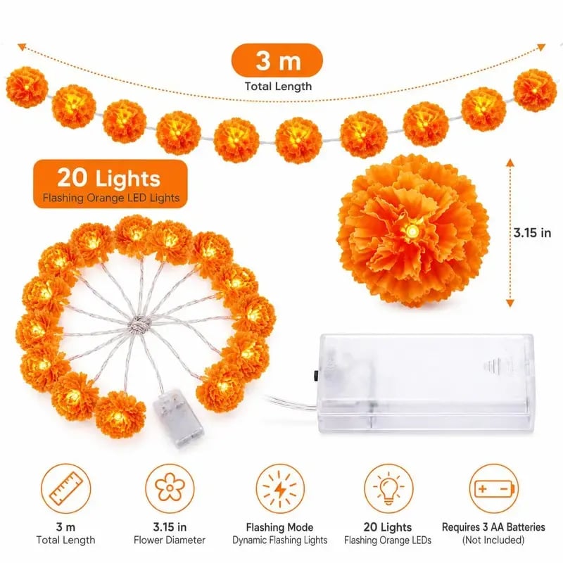 🎃Halloween Early Sale🎃🌼 Mexican Marigold Flower String Lights