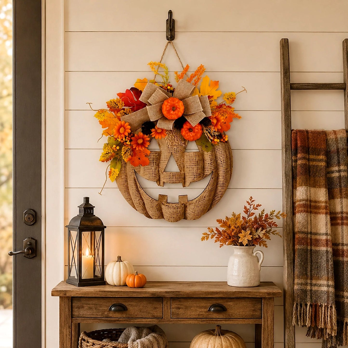 ⚡Hot Sales 49% OFF🎃✨ Lighted Burlap Pumpkin Wreath