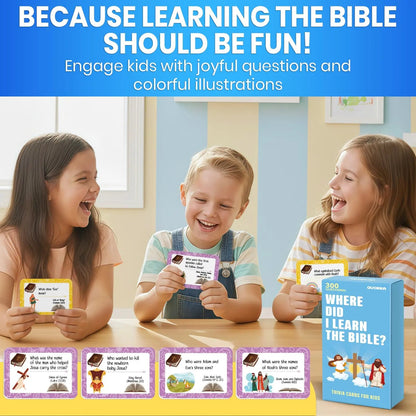 ✝️🙏Bible Trivia Cards for Kids – ✨300 Questions, 150 Cards, Perfect for Family Game Night & Sunday School