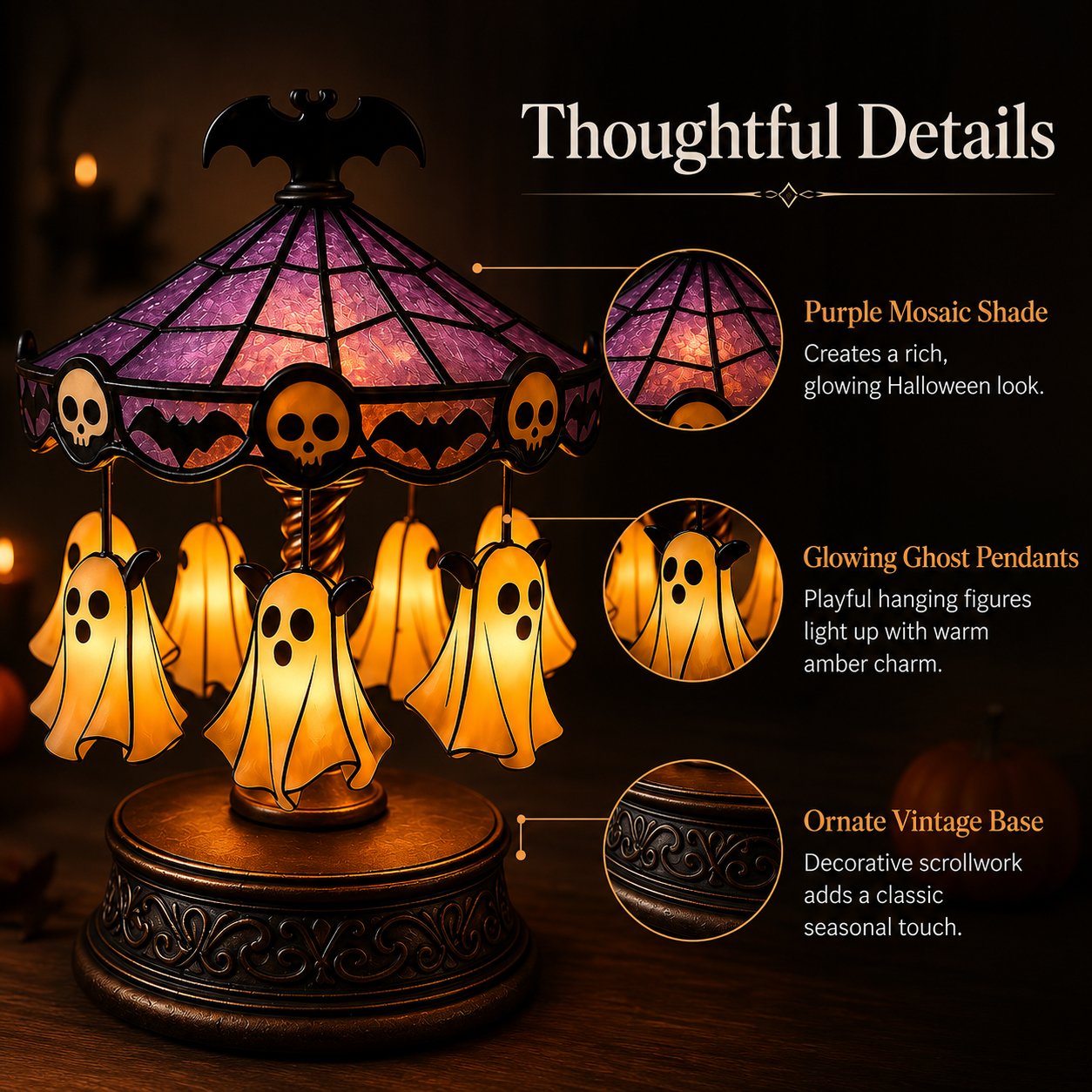 🎠 Ghost Carousel Motion Night Light – Cozy Halloween Glow🎃