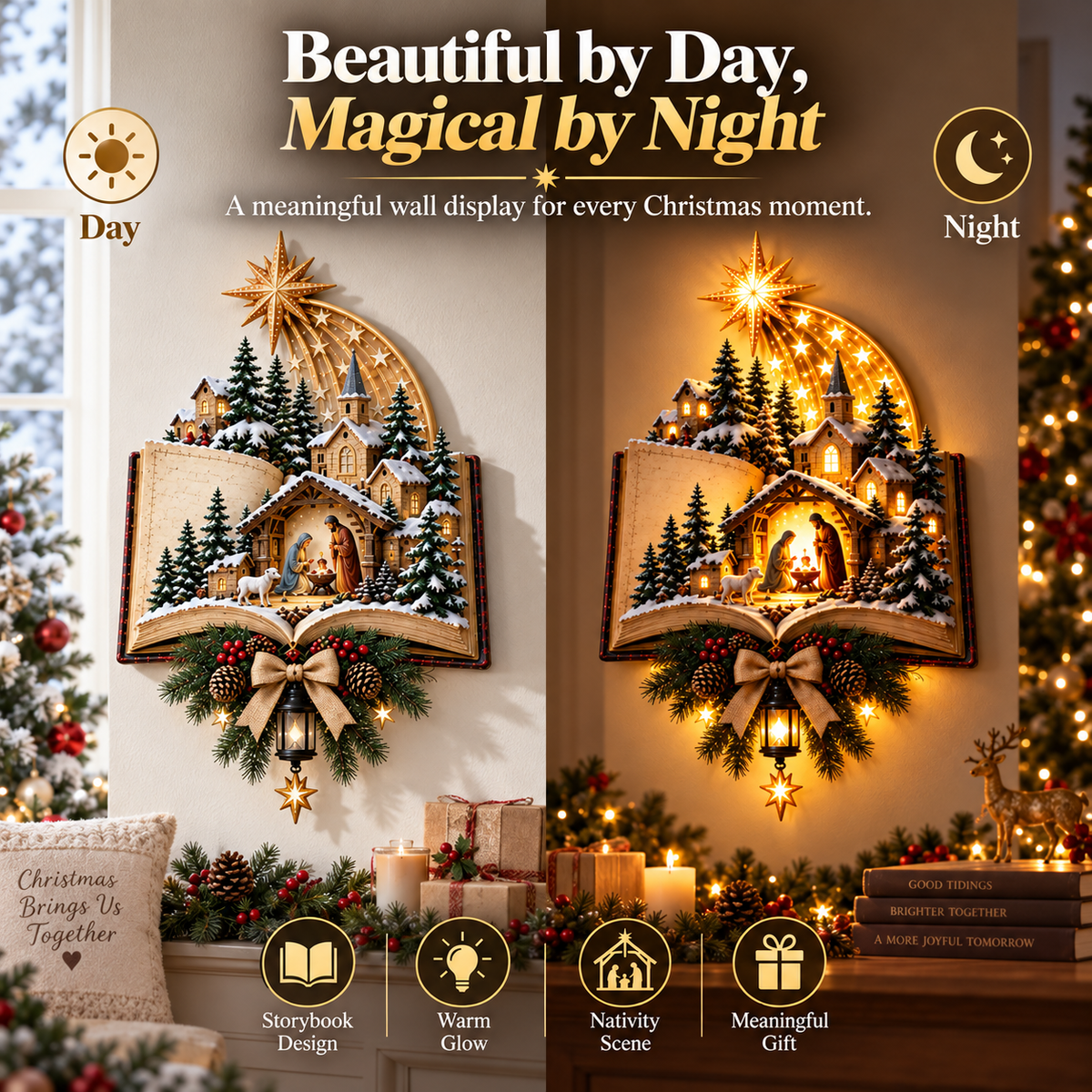 ✨Last Day 49% OFF✨✝️ A Story That Still Shines™ – Lighted Nativity Christmas Wall Decor✨🎄