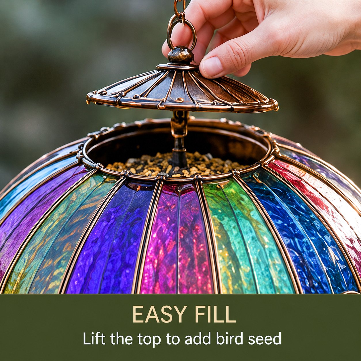 🌈 Stained Glass Hot Air Balloon Bird Feeder Fountain🐦