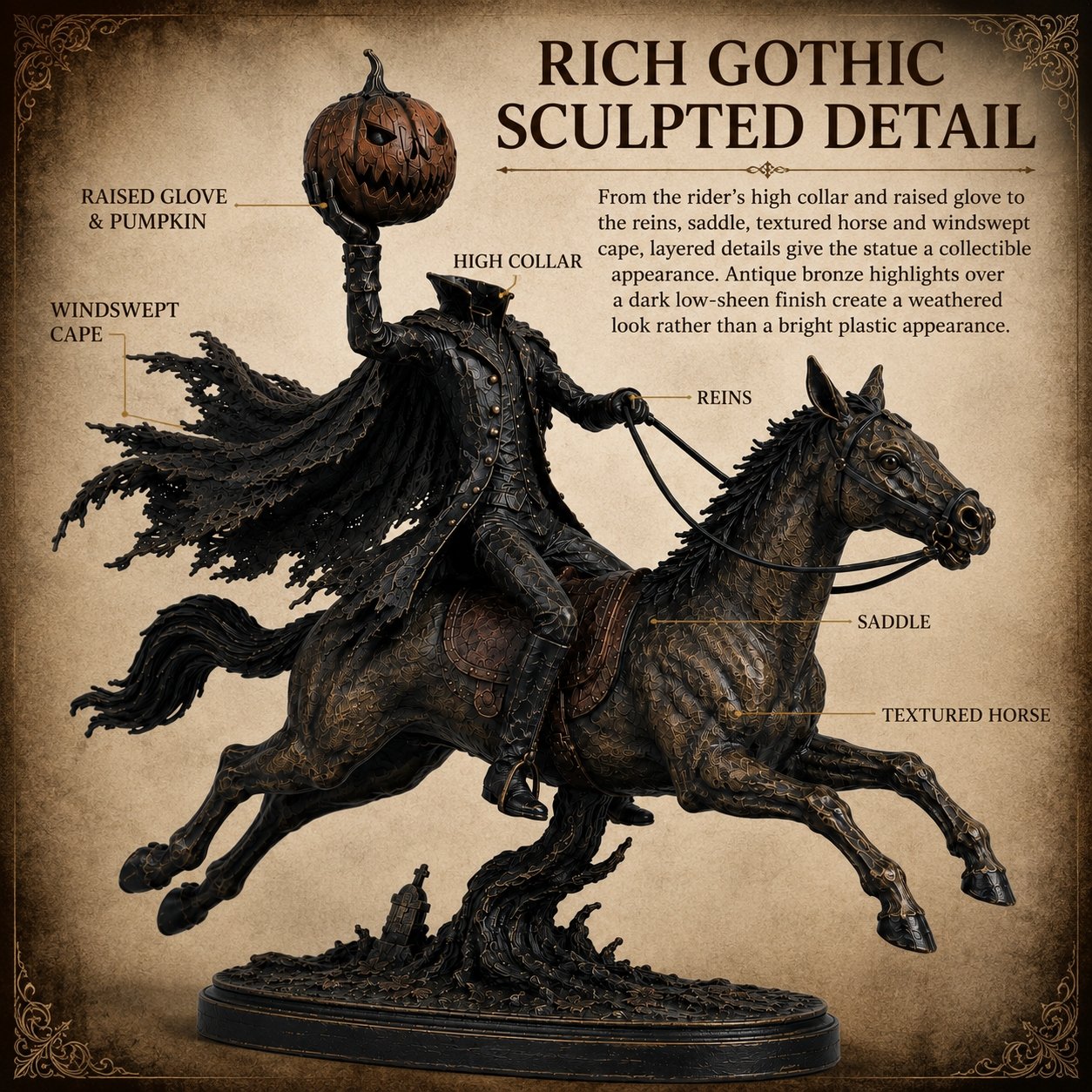 🎃🏇Midnight Chase Headless Horseman Statue