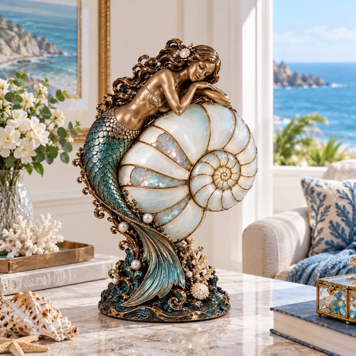 🔥Last Day 49% OFF🧜‍♀️ Moon-Tide Mermaid Nautilus Lamp