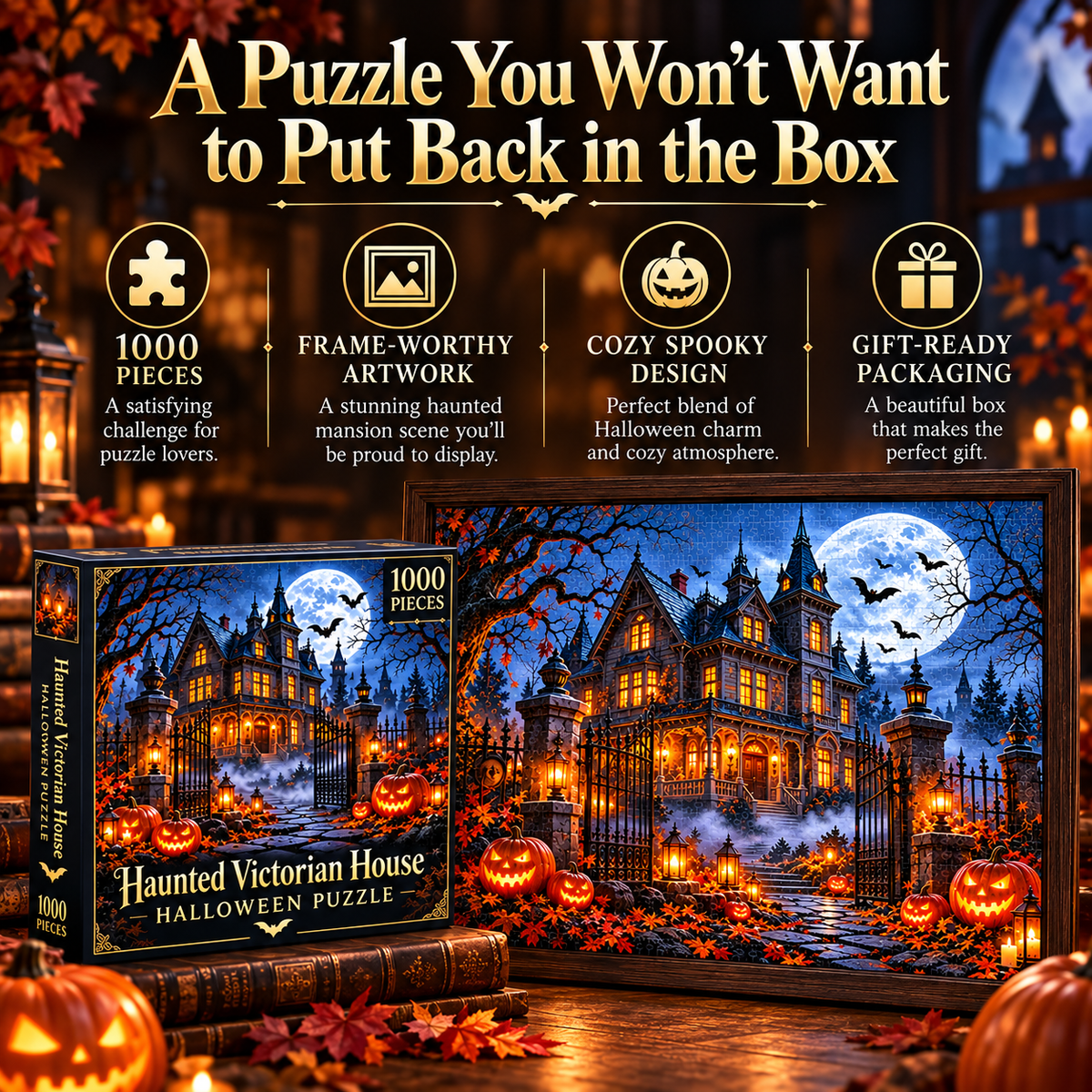 🦇 Haunted Victorian House Puzzle – Build the Fright, Frame the Memory